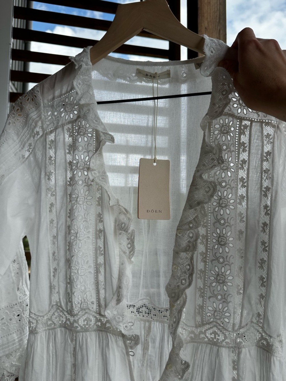 Doen Clemencia Dress in Salt — Cream Lace-Trim Midi - Picture 3 of 6
